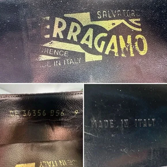 Vtg Salvatore Ferragamo Block Heel Pumps Geometric Embossed Suede Italy Made 9 - Picture 8 of 11